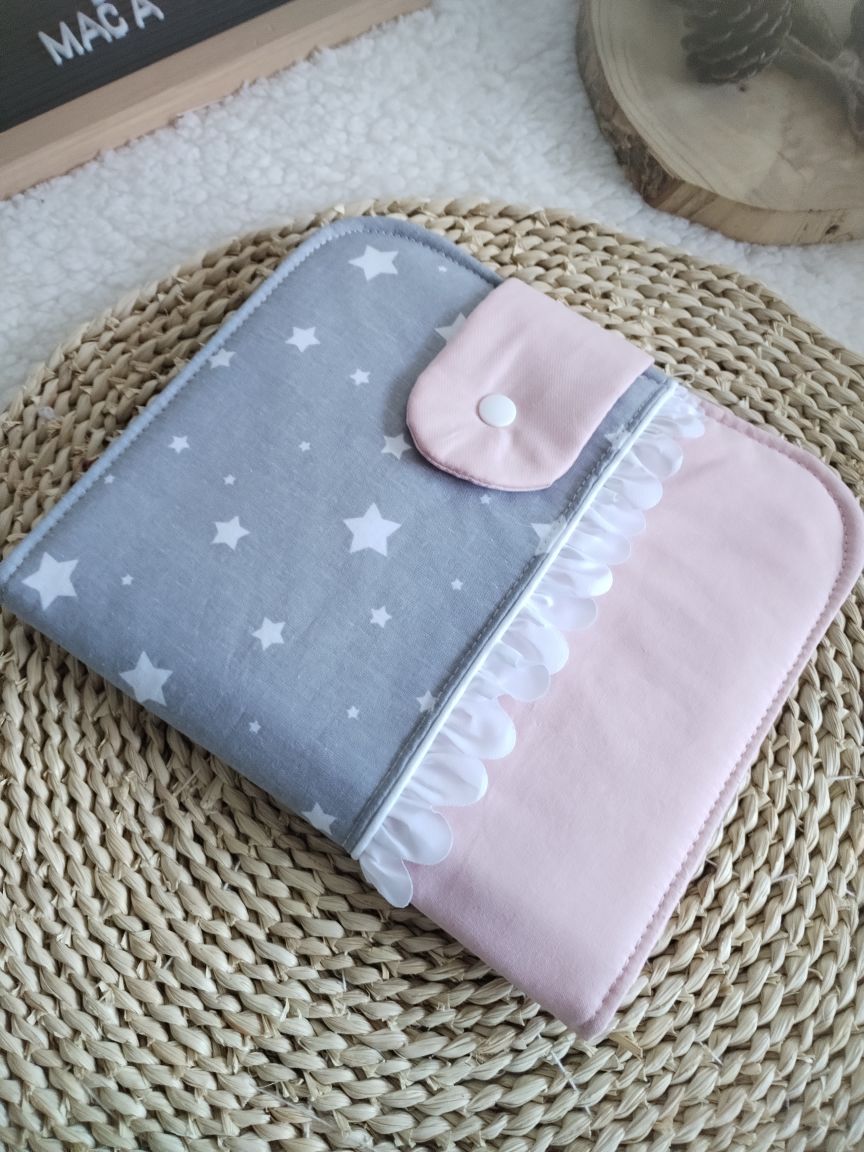 Porta Documentos do Bebé - Estrelas Cinza e Rosa - Meu Pé de Maçã 