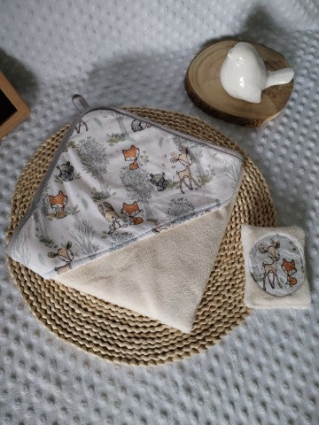 Toalha de Banho Bambu com Capuz para bebé - Animais do Bosque - Meu Pé de Maçã 