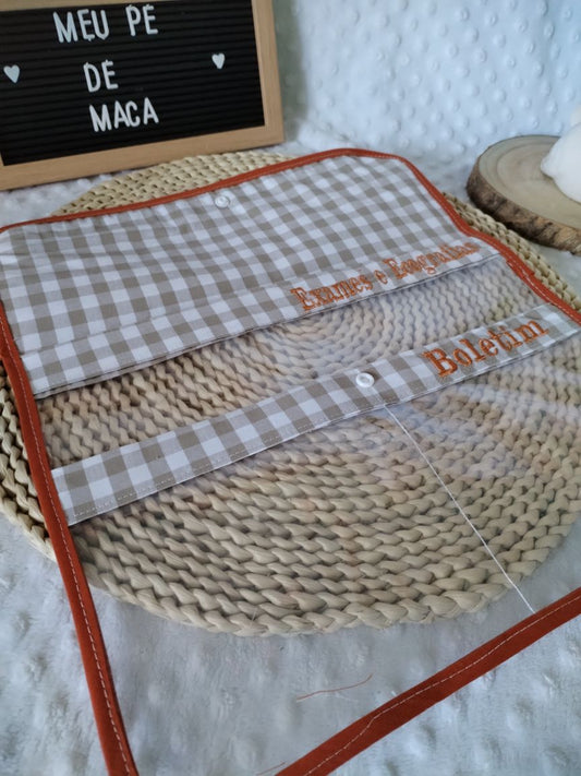 Bolsa para Documentos da Gravidez – Feita à Mão com Carinho - Vichy Bege - Meu Pé de Maçã 