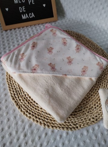 Toalha de Banho Bambu com Capuz para bebé - Ratinhas - Meu Pé de Maçã 