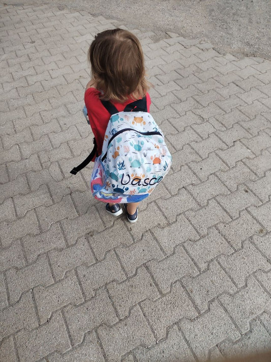 Mochila de Praia com Rede Personalizável para Crianças – Anti-Areia e Bordada - Meu Pé de Maçã 