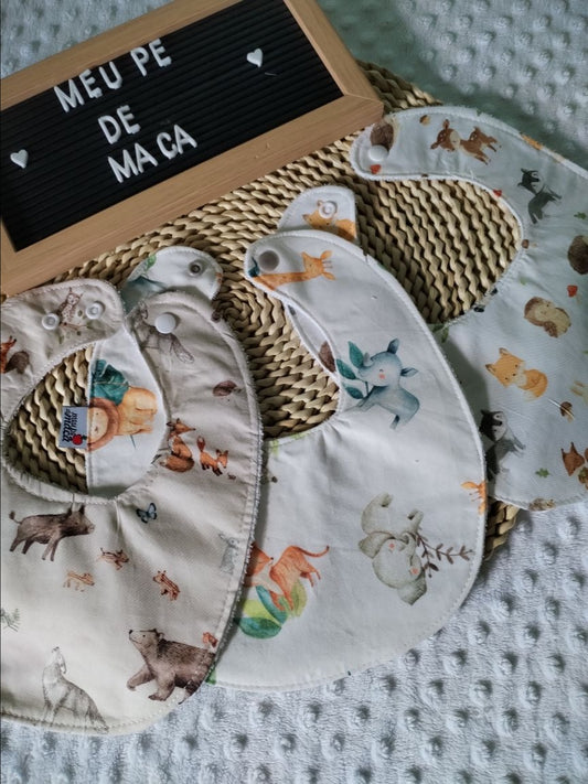 Conjunto 3 Babetes - Animais - Meu Pé de Maçã 