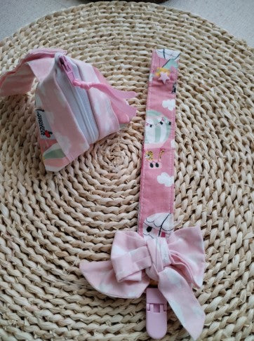 Conjunto Bolsinha e fita prende chucha - Balões Ar quente rosa - Meu Pé de Maçã 