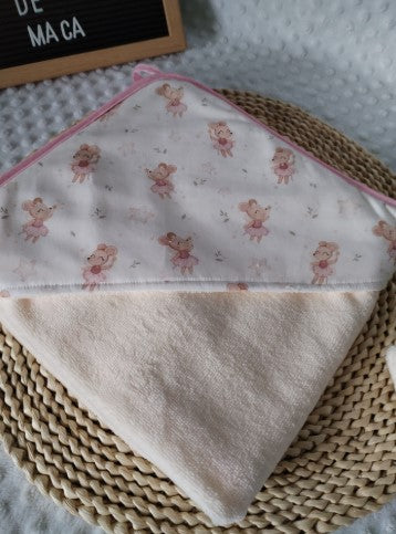 Toalha de Banho Bambu com Capuz para bebé - Ratinhas - Meu Pé de Maçã 