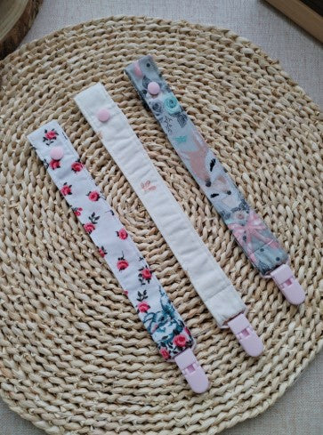 conjunto 3 fita prende chupeta personalizada floral artesanal