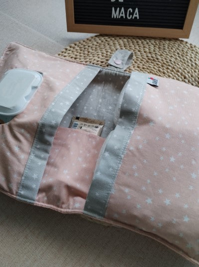 Bolsa 3 em 1 - Estrelinhas rosa e cinza - Meu Pé de Maçã 